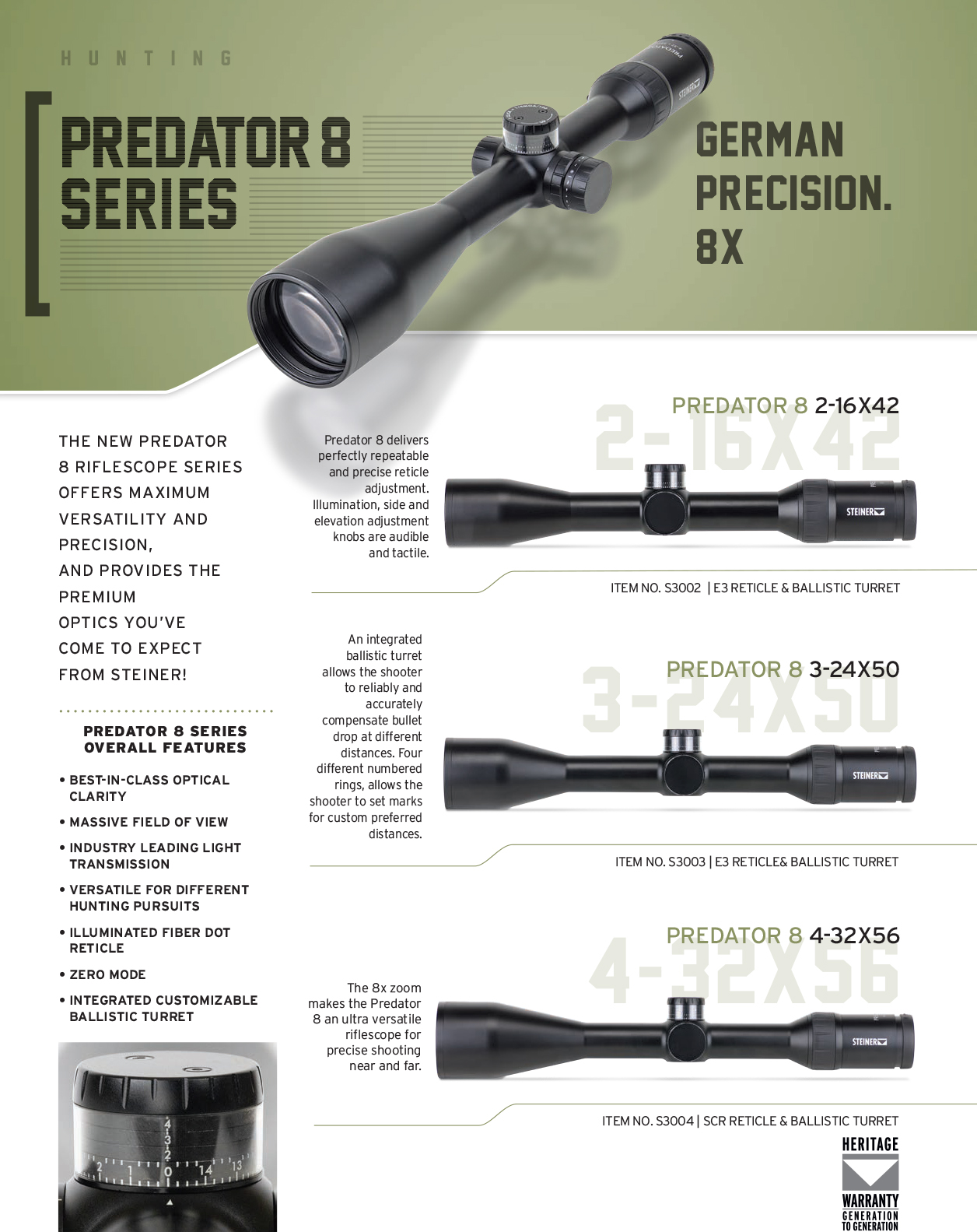 Steiner Predator 8 Sell Sheet CAD Page 1