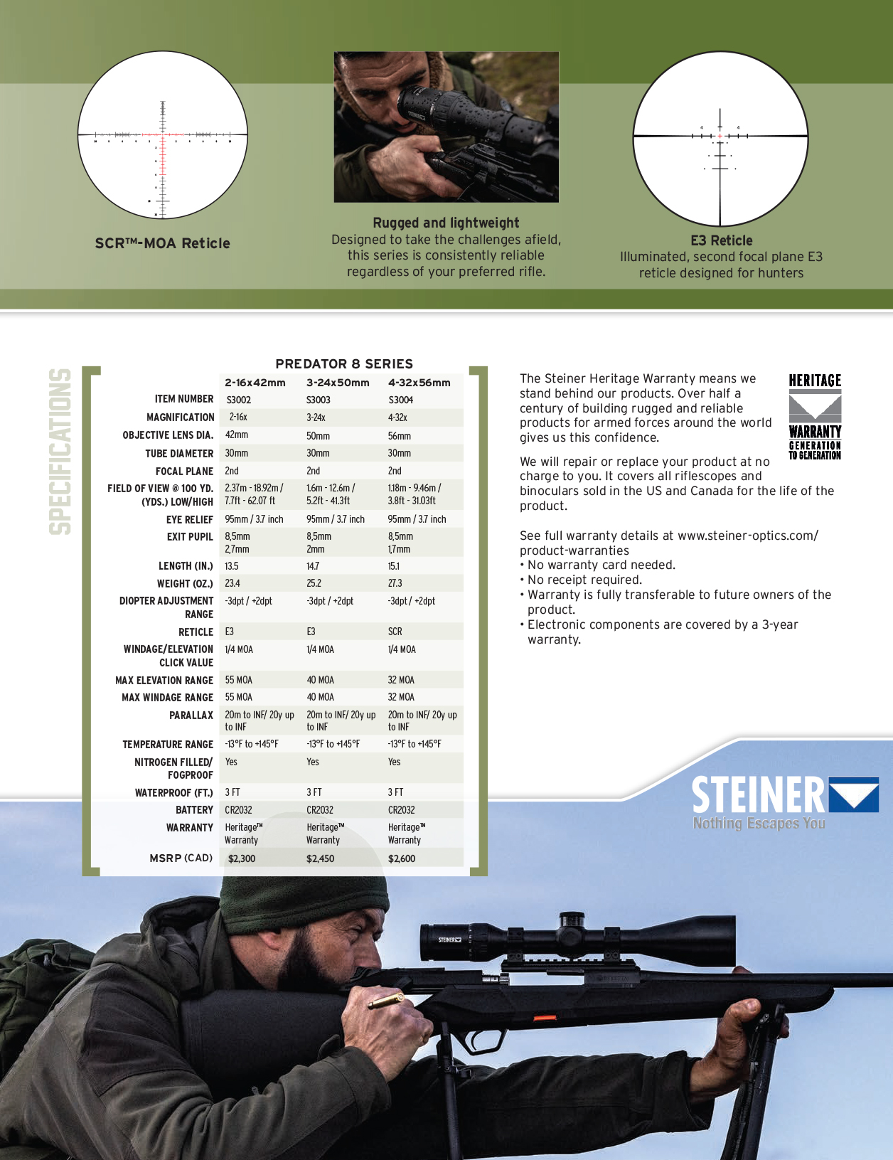 Steiner Predator 8 Sell Sheet CAD Page 2