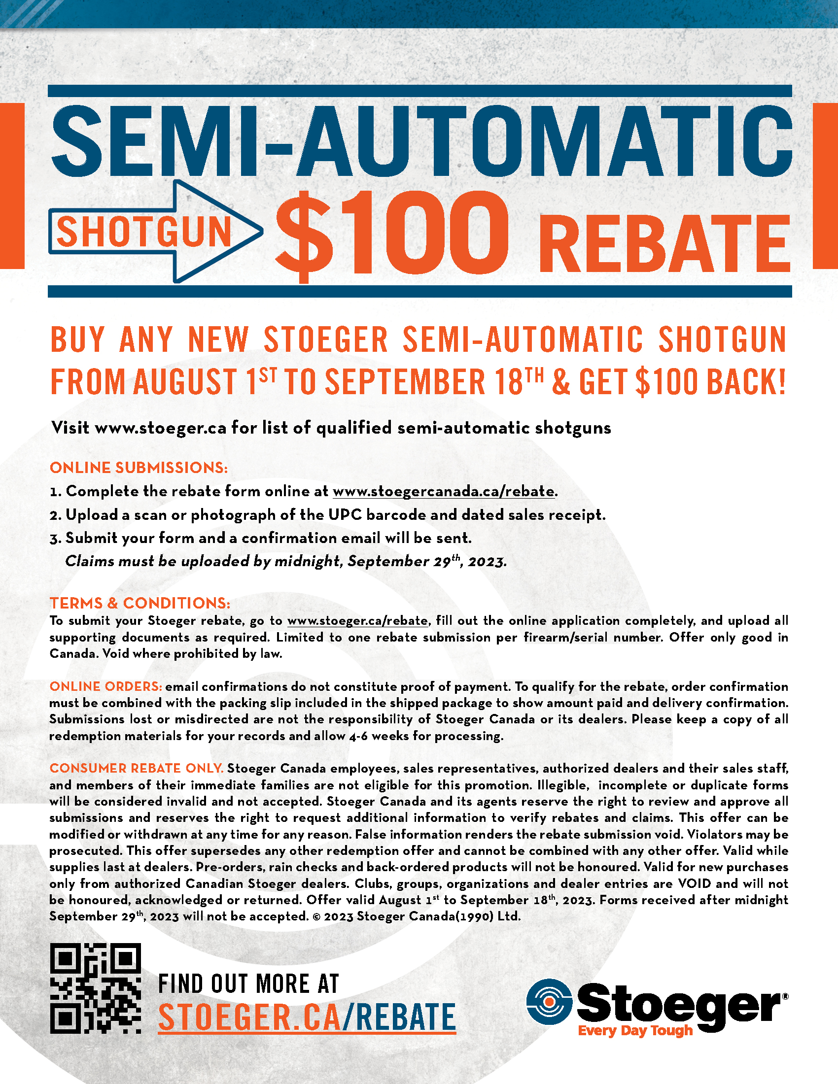 Canada Stoeger 100 Rebate 2023 Terms